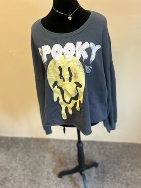 Spooky Graphic Pullover Sweatshirt - Charcoal XXL fits like XL Crop
